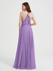 V-neck Cross Back Chiffon Bridesmaid Dresses-Tahiti