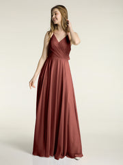 V-neck Cross Back Chiffon Bridesmaid Dresses-Terracotta