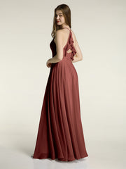 V-neck Cross Back Chiffon Bridesmaid Dresses-Terracotta Plus Size