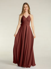 V-neck Cross Back Chiffon Bridesmaid Dresses-Terracotta Plus Size