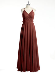 V-neck Cross Back Chiffon Bridesmaid Dresses-Terracotta Plus Size