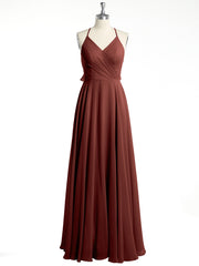 V-neck Cross Back Chiffon Bridesmaid Dresses-Terracotta