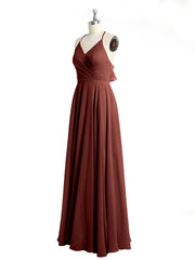V-neck Cross Back Chiffon Bridesmaid Dresses-Terracotta