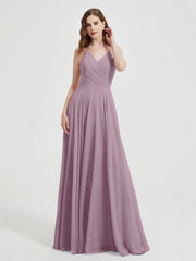 V-neck Cross Back Chiffon Bridesmaid Dresses-Vintage Mauve