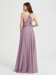 V-neck Cross Back Chiffon Bridesmaid Dresses-Vintage Mauve