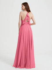 V-neck Cross Back Chiffon Bridesmaid Dresses-Watermelon