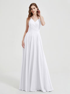 V-neck Cross Back Chiffon Bridesmaid Dresses-White