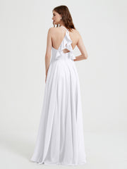V-neck Cross Back Chiffon Bridesmaid Dresses-White