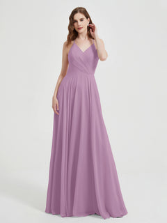 V-neck Cross Back Chiffon Bridesmaid Dresses-Wisteria Plus Size