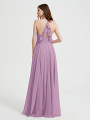 V-neck Cross Back Chiffon Bridesmaid Dresses-Wisteria