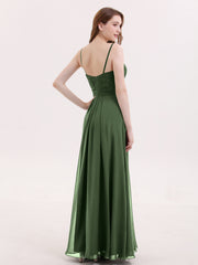 Spaghestti Strap Chiffon Dress with Sweetheart NECK-Olive Green Plus Size