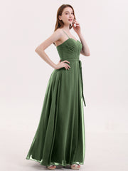Spaghestti Strap Chiffon Dress with Sweetheart NECK-Olive Green Plus Size