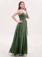 Spaghestti Strap Chiffon Dress with Sweetheart NECK-Olive Green