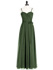 Spaghestti Strap Chiffon Dress with Sweetheart NECK-Olive Green