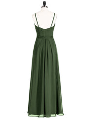 Spaghestti Strap Chiffon Dress with Sweetheart NECK-Olive Green