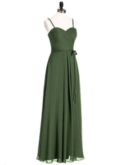 Spaghestti Strap Chiffon Dress with Sweetheart NECK-Olive Green
