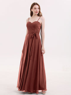 Spaghestti Strap Chiffon Dress with Sweetheart NECK-Terracotta