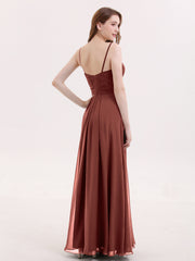 Spaghestti Strap Chiffon Dress with Sweetheart NECK-Terracotta