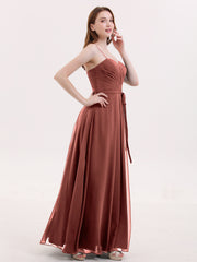 Spaghestti Strap Chiffon Dress with Sweetheart NECK-Terracotta Plus Size