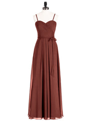 Spaghestti Strap Chiffon Dress with Sweetheart NECK-Terracotta