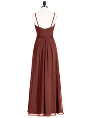 Spaghestti Strap Chiffon Dress with Sweetheart NECK-Terracotta