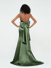 Spaghetti Straps Satin Mermaid Dresses-Olive Green