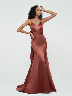 Spaghetti Straps Satin Mermaid Dresses-Terracotta Plus Size