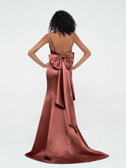 Spaghetti Straps Satin Mermaid Dresses-Terracotta Plus Size