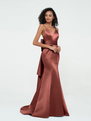 Spaghetti Straps Satin Mermaid Dresses-Terracotta Plus Size