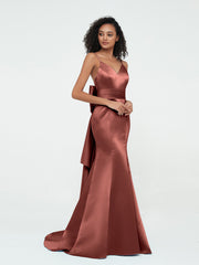 Spaghetti Straps Satin Mermaid Dresses-Terracotta