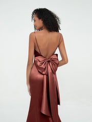 Spaghetti Straps Satin Mermaid Dresses-Terracotta
