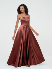 A-line Spaghetti Straps Max Satin Dresses-Terracotta