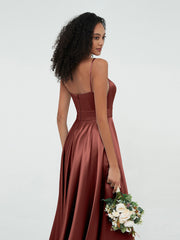 A-line Spaghetti Straps Max Satin Dresses-Terracotta
