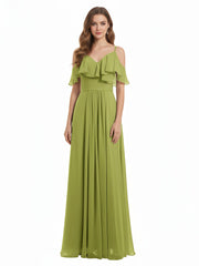 Off the Shoulder Spaghetti Strap Bridesmaid Gowns-Clover