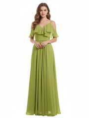 Off the Shoulder Spaghetti Strap Bridesmaid Gowns-Clover