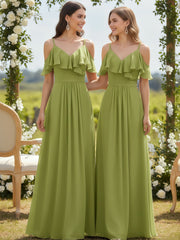 Off the Shoulder Spaghetti Strap Bridesmaid Gowns-Clover