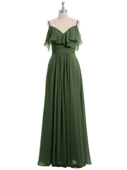 Off the Shoulder Spaghetti Strap Bridesmaid Gowns-Olive Green Plus Size