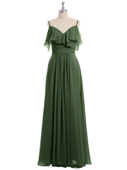 Off the Shoulder Spaghetti Strap Bridesmaid Gowns-Olive Green