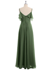Off the Shoulder Spaghetti Strap Bridesmaid Gowns-Olive Green Plus Size