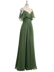 Off the Shoulder Spaghetti Strap Bridesmaid Gowns-Olive Green Plus Size