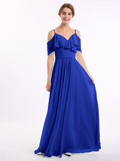 Off the Shoulder Spaghetti Strap Bridesmaid Gowns-Royal Blue