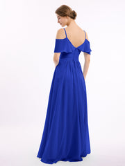 Off the Shoulder Spaghetti Strap Bridesmaid Gowns-Royal Blue
