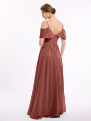 Off the Shoulder Spaghetti Strap Bridesmaid Gowns-Terracotta Plus Size