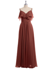 Off the Shoulder Spaghetti Strap Bridesmaid Gowns-Terracotta