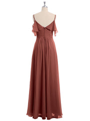 Off the Shoulder Spaghetti Strap Bridesmaid Gowns-Terracotta Plus Size