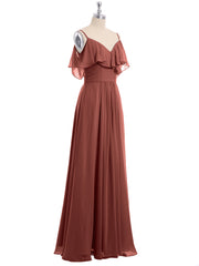 Off the Shoulder Spaghetti Strap Bridesmaid Gowns-Terracotta Plus Size