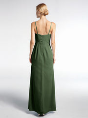 V-neck Chiffon Simple Maxi Dress with Spaghetti Straps-Olive Green Plus Size