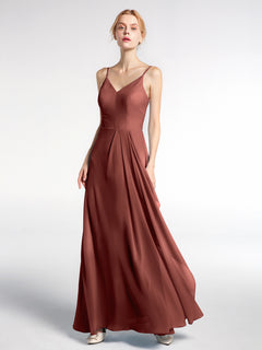 V-neck Chiffon Simple Maxi Dress with Spaghetti Straps-Terracotta