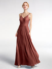 V-neck Chiffon Simple Maxi Dress with Spaghetti Straps-Terracotta Plus Size