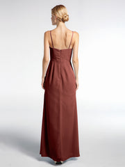 V-neck Chiffon Simple Maxi Dress with Spaghetti Straps-Terracotta Plus Size